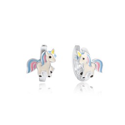 Zeige Details für Einhorn Kindercreolen aus Silber 925 weiß handlackiert Bild von Einhorn Kindercreolen aus Silber 925 weiß handlackiert