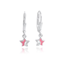 Zeige Details für Stern Kinder Ohrringe hängend Silber 925 mit Sicherheitsverschluss handlackiert rosa  Bild von Stern Kinder Ohrringe hängend Silber 925 mit Sicherheitsverschluss handlackiert rosa