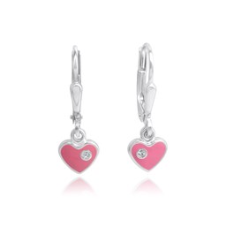 Zeige Details für Herz Kinder Ohrringe hängend Silber 925 mit Sicherheitsverschluss pink mit Glitzerschmuckstein  Bild von Herz Kinder Ohrringe hängend Silber 925 mit Sicherheitsverschluss pink mit Glitzerschmuckstein