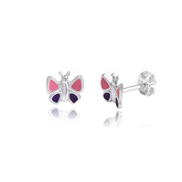 Bild von Schmetterling Kinder Ohrstecker Silber 925 pink handlackiert