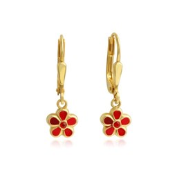 Zeige Details für Blumen Kinderohrringe Gold 333 hängend mit Sicherheitsverschluss rot handlackiert Bild von Blumen Kinderohrringe Gold 333 hängend mit Sicherheitsverschluss rot handlackiert