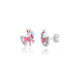 Bild von Einhorn Ohrstecker Silber 925  pink handlackiert