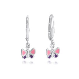 Bild von Schmetterling Kinder Ohrhänger pink lila lackiert in Silber 925